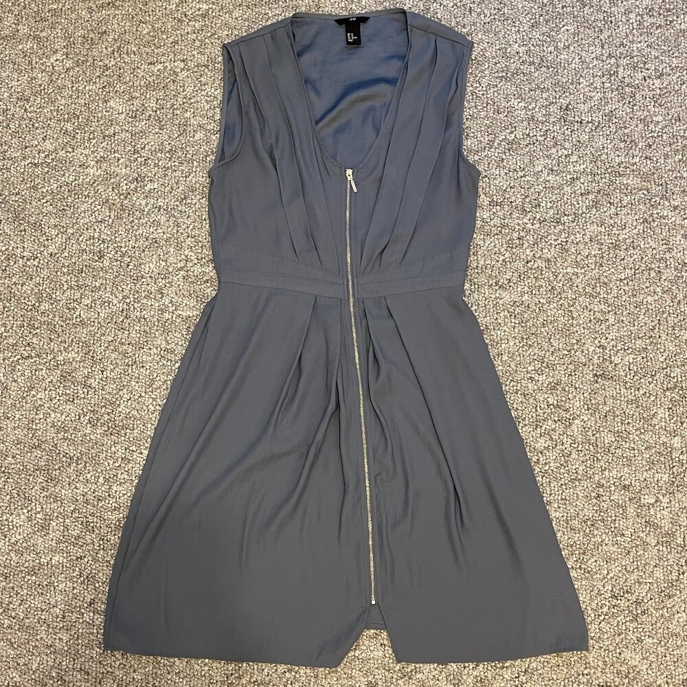 Blue Zip Front Midi Dress